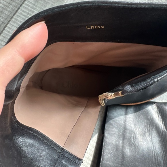 Chloe Black Leather Ankle Boots with Gold Zipper Accent - Picture 4 of 10